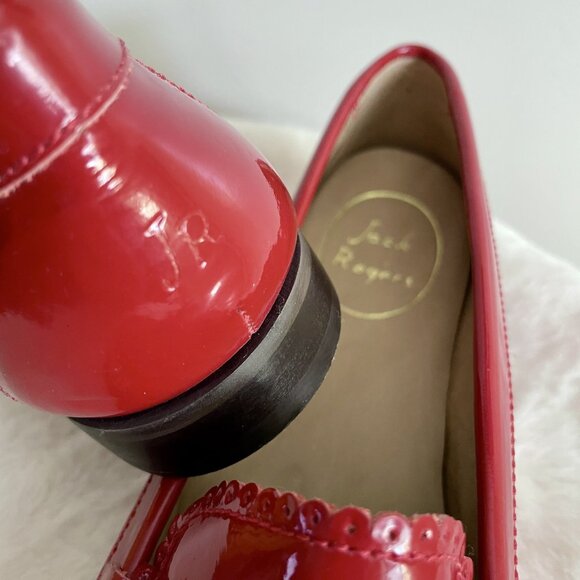 Jack Rogers Quinn Red Patent Leather Penny Loafers Size 7 Scallop Trim - Picture 10 of 15